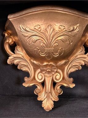 Homco Flower Gold Ornate Wall Pocket Plant Holder  Accent # OSK